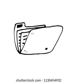 Handdrawn folder doodle icon. Hand drawn black sketch. Sign cartoon symbol. Decoration element. White background. Isolated. Flat design. Vector illustration.