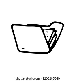 Handdrawn folder doodle icon. Hand drawn black sketch. Sign symbol. Decoration element. White background. Isolated. Flat design. Vector illustration.