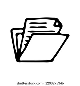 Handdrawn folder doodle icon. Hand drawn black sketch. Sign symbol. Decoration element. White background. Isolated. Flat design. Vector illustration.