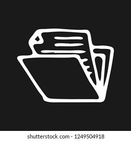 Handdrawn folder doodle icon. Hand drawn black sketch. Sign symbol. Decoration element. Black background. Isolated. Flat design. Vector illustration.