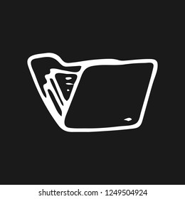 Handdrawn folder doodle icon. Hand drawn black sketch. Sign symbol. Decoration element. Black background. Isolated. Flat design. Vector illustration.