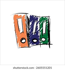 Hand-drawn folders for documents in doodle style