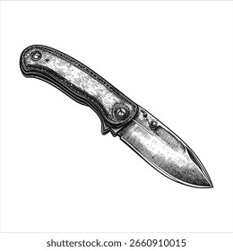 Vector de ilustración de cuchillo plegable dibujado a mano