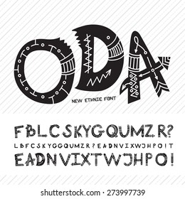 Hand-drawn font, alphabet made in vector. The alphabet with ethnic pattern. ABC for your design. Easy to use and edit letters. Object isolated on white background.