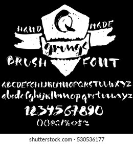 Hand-drawn font made by dry brush strokes. Grunge style alphabet. Handwritten font. Vector illustration