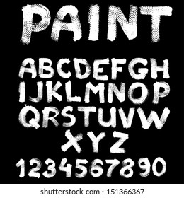 Hand-drawn Font On Textured Paper With Paint Strokes On Black Background