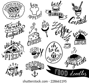 hand-drawn food doodles