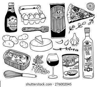 hand-drawn food doodles