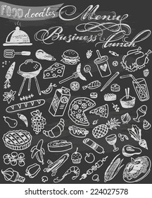 Hand-drawn Food Doodles On Chalkboard