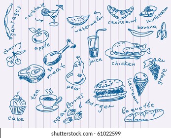 Alimentos feitos à mão doodles Vetor. Visite meu portfólio para uma grande coleção de rabiscos