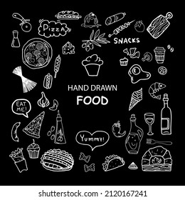 Hand-drawn food elements. Outline vector illustration for t-shirt prints, posters and other uses.
