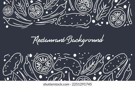 Comida dibujada a mano Patrón de fondo, fondo de pizarra con verduras del doodle Comida estilo línea