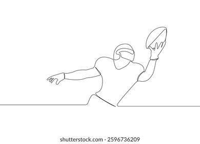 Hand-drawn football player catching the ball continuous line drawing. Vector illustration.	
