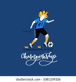 Handdrawn football player with the word Championship. 