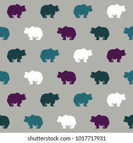 Hand-drawn forest silhouettes seamless pattern with bears.