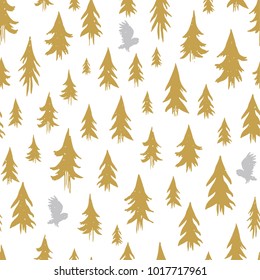 Hand-drawn forest silhouettes seamless pattern.