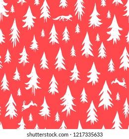 Hand-drawn forest silhouettes seamless pattern.