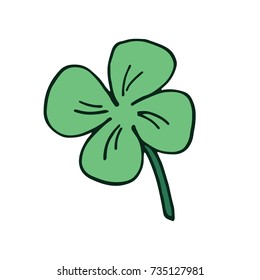 Hand-drawn four leaf clover, St Patrick's day vector