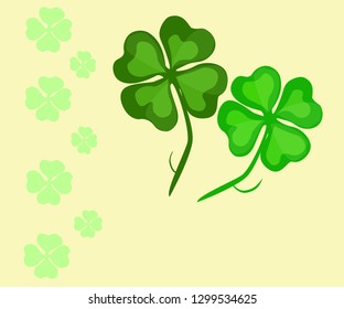 Hand-drawn four-leaf clover background. Good luck  symbol on white background.