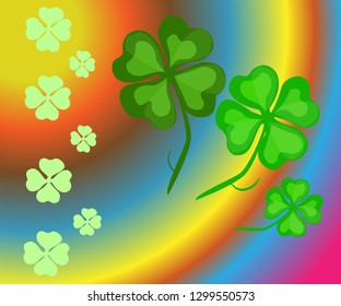 Hand-drawn four-leaf clover background. Good luck symbol on colorful bright background.