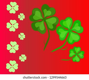 Hand-drawn four-leaf clover luck symbol on red background