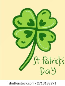 Trébol de cuatro hojas dibujado a mano para el día de San Patricio