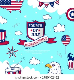 Hand-drawn fourth of July Independence day vector