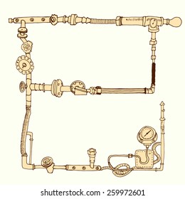 Hand-drawn frame decorative style steam punk, vector illustration, isolated on background