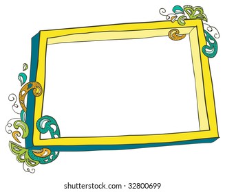 Hand-drawn frame with doodled decorations.