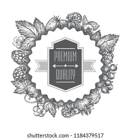 Hand-drawn frame with the image of berries. Premium quality