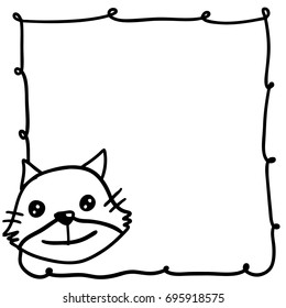 Hand-drawn frame on a pet cat.vector illustration draw outline  doodle cartoon style. character design