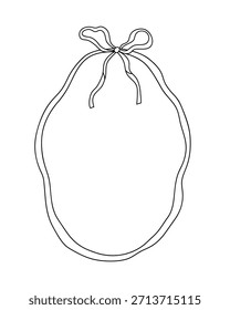 Marco dibujado a mano con lazo de cinta y líneas onduladas. Elegante Plantilla de diseño de Vector caprichoso para invitación de boda, cumpleaños, impresión, cartel de vacaciones.