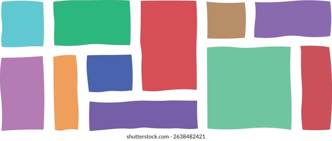 Hand-drawn frames, colorful wavy-drawn squares, wavy irregular rectangles, different boxes