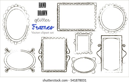 Hand-drawn frames set. Cartoon style. Vector. Classroom Style Hand-Drawn Doodle and design elements. Hand drawn set of wedding wreaths. Collection of hand-drawn animation frames and floral elements.
