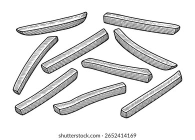 Desenhado à Mão Francês Fritas Ilustração, Prato Lateral Clássico para Refeição Fast Food