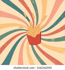 patatas fritas hechas a mano en un fondo multicolor. 2.ª ilustración vectorial.