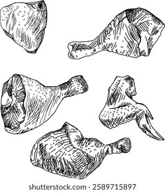 Hand-drawn Fried Chichken Set line art 