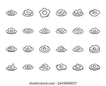 Hand-Drawn Fried Egg Icon Set – Minimalist Breakfast Food Vector Illustrations Featuring Outline Sunny Side Up Eggs on Plates for Café, Menu, and Culinary Design Projects