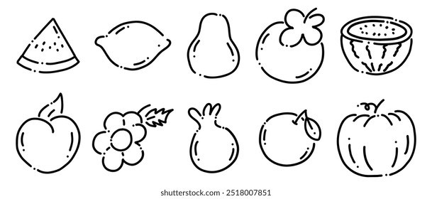 Hand-Drawn Fruit Doodle Icons | Vector Collection of Fresh Fruits for Food, Health, and Organic Design Projects | Tropical and Summer Fruits Sketch Set