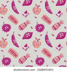 Hand-drawn Fruit With Faces Seamless Vector Pattern Illustration by Sansroom