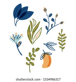 hand-drawn fruit and floral elements vector illustration. Creative floral texture for fabric, wrapping, textile, wallpaper, apparel. 