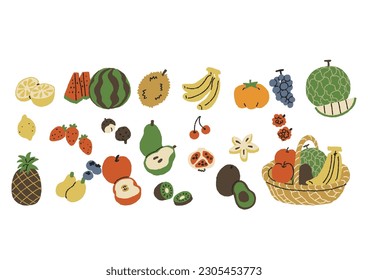 Hand-drawn fruit icon set vector, warm line drawing