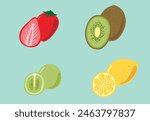 Hand-drawn fruit illustration set with visible cross sections