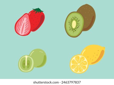 Handgezeichnetes Obst-Illustrations-Set mit sichtbaren Querschnitten