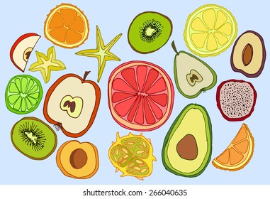 Hand-drawn fruits set