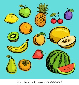 Hand-drawn fruits set