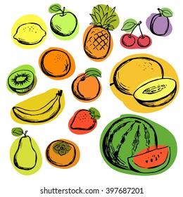 Hand-drawn fruits set