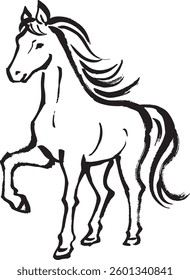 Hand-drawn full-body illustration of a horse in Japanese style.