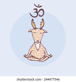 Hand-drawn Funny Cartoon Deer Yogi With A Sign Om