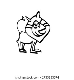 Hand-drawn funny cartoon lion. Sketch. Black and white Doodle vector illustration